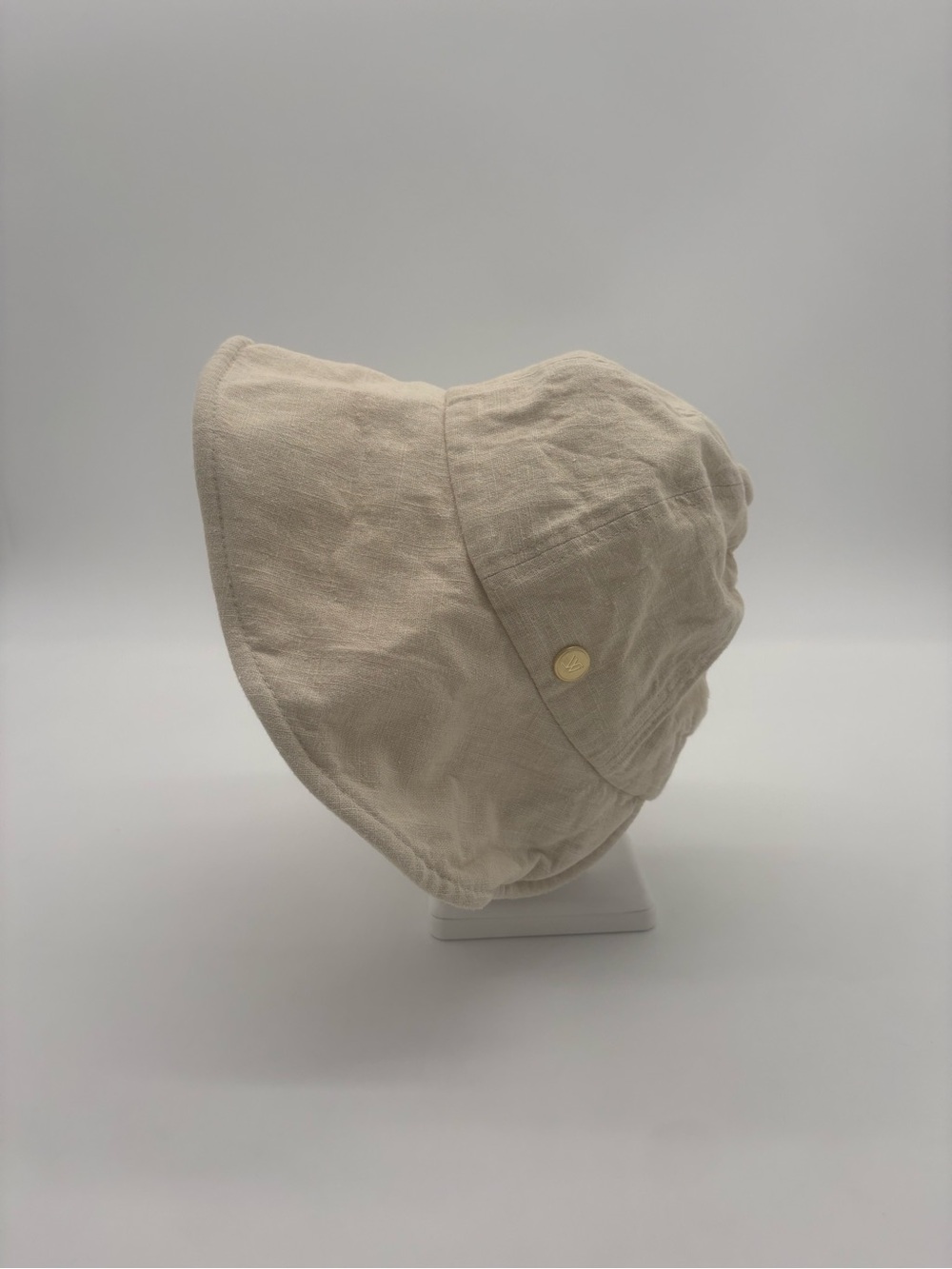 White Sands Beige Linen Wide Brim Sun Hat Packable Korean Designer